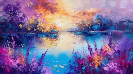 Fotobehang Lavender flowering and lilac colors oil painting © AbGoni