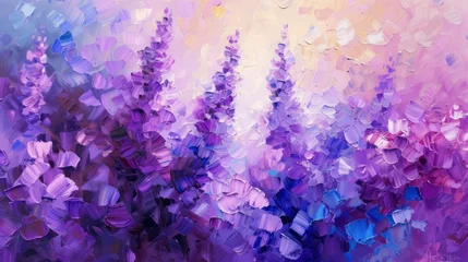 Papier Peint photo Violet Lavender flowering and lilac colors oil painting