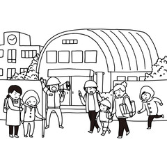 災害時に近所の学校の避難所へ向かう家族