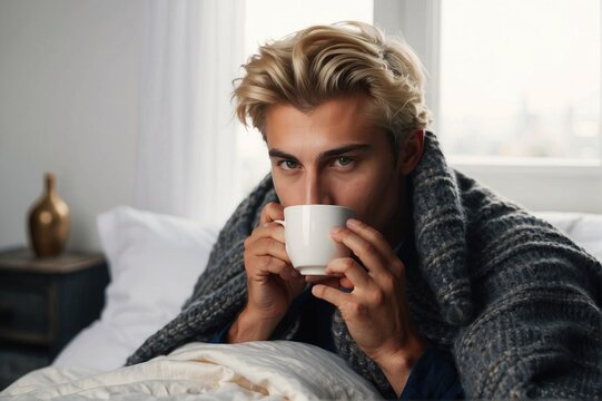 person drinking coffee in winter cool