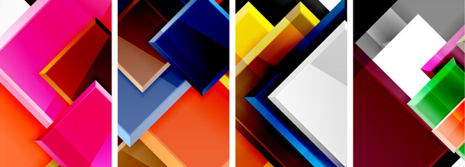 Color glass glossy square composition poster set for wallpaper, business card, cover, poster, banner, brochure, header, website
