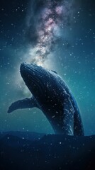 Fototapeta na wymiar The Milky Way Galaxy Above a Majestic Breaching Whale