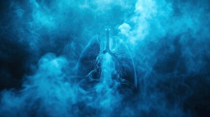 Medical Precision, Blue Digital X-ray Image of Human Lungs, Set Against a Dark Monochrome Background. - obrazy, fototapety, plakaty