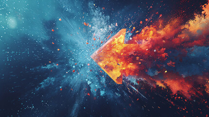 Explosive Arrow Sign Digital Illustration Depicting Power and Impact in a Dynamic Simulation - obrazy, fototapety, plakaty