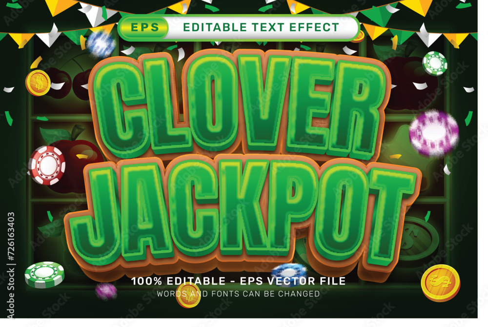 Poster clover jackpot 3d text effect and editable text effect whit spin and st patrick's day element
