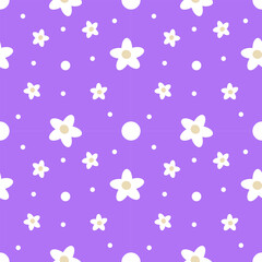 seamless pattern with white chamomile on purple background 
