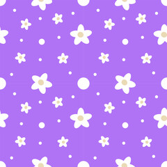 seamless pattern with white chamomile on purple background 