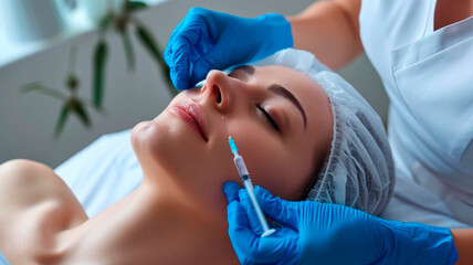 Rejuvenating injections for facial beauty. professional cosmetologist gives Botox injections to a patient. close-up of cosmetic procedure. Generative AI