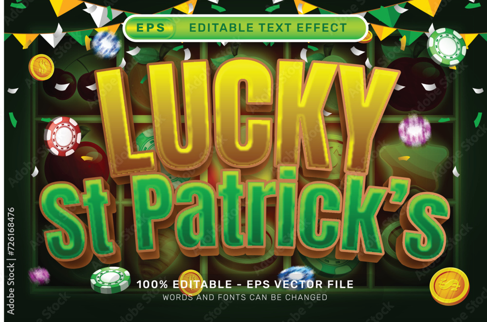 Poster lucky st patrick's jackpot 3d text effect and editable text effect whit spin and st patrick's day el