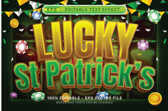 lucky st patrick's jackpot 3d text effect and editable text effect whit spin and st patrick's day element