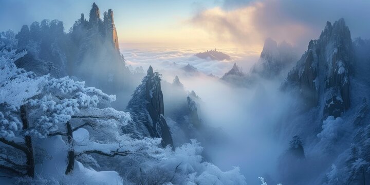 A Collection of Breathtaking Landscape Photographs Showcasing the Serene Beauty of Snow-Blanketed Mountain Ranges.
