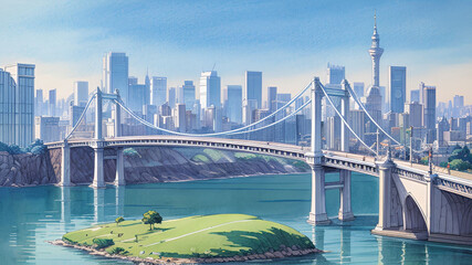 東京都心、レインボーブリッジとタワーの景観 - obrazy, fototapety, plakaty