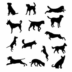 set of dogs silhouettes