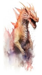 A Ferocious Dragon, Captured in Full Body with the Artistic Flourish of Watercolors, Set Against a Clean White Background.