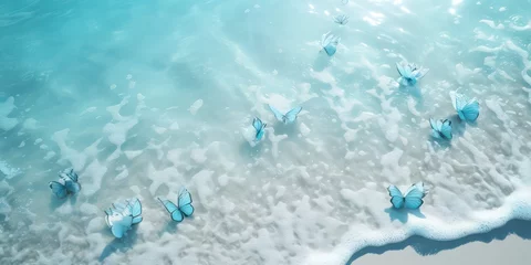 Abwaschbare Fototapete Schmetterlinge im Grunge Beach with blue butterflies beautiful light.