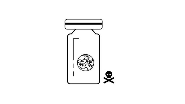 Minimalist drawing of a jar with a brain inside and a sad face, concept for mental health or creativity containment animated.