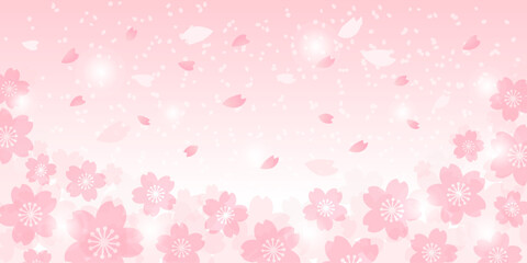 パステルピンクの桜吹雪が舞うサクラの花のベクター背景画像