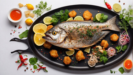 fish with vegetables - obrazy, fototapety, plakaty