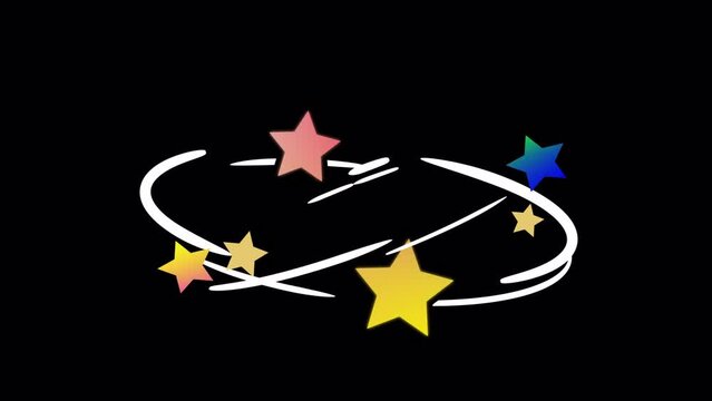 Cartoon dizzy effects_colorful stars moving around the head_knockout vfx_can be looped with an alpha channel 