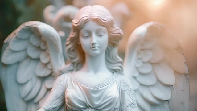 A graceful angelic being with outstretched wings and a tet symbolizing the role of Archangel Gabriel as a messenger of divine guidance and hope.