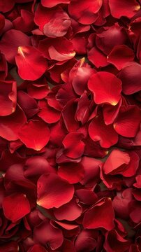  Top-View Composition of Beautiful Red Rose Petals, Creating a Stunning Background with a Touch of Timeless Beauty.