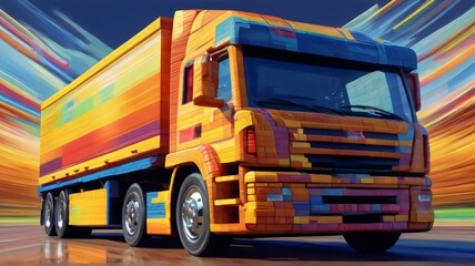 truck on the highway pixelated art