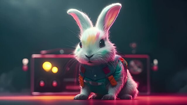 cute bunny in punk rock style. Created with Generative AI.	
