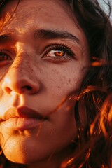 Close-Up Portrait of Woman With Freckles on Her Face.