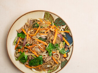 japchae, mixed dish of boiled bean threads,