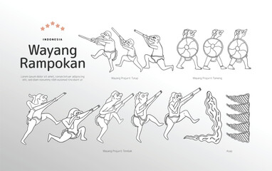 Isolated Wayang Rampokan outline Illustration Indonesia shadow puppet culture