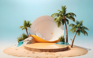 Obraz premium 3D beach podium for product display ai generated