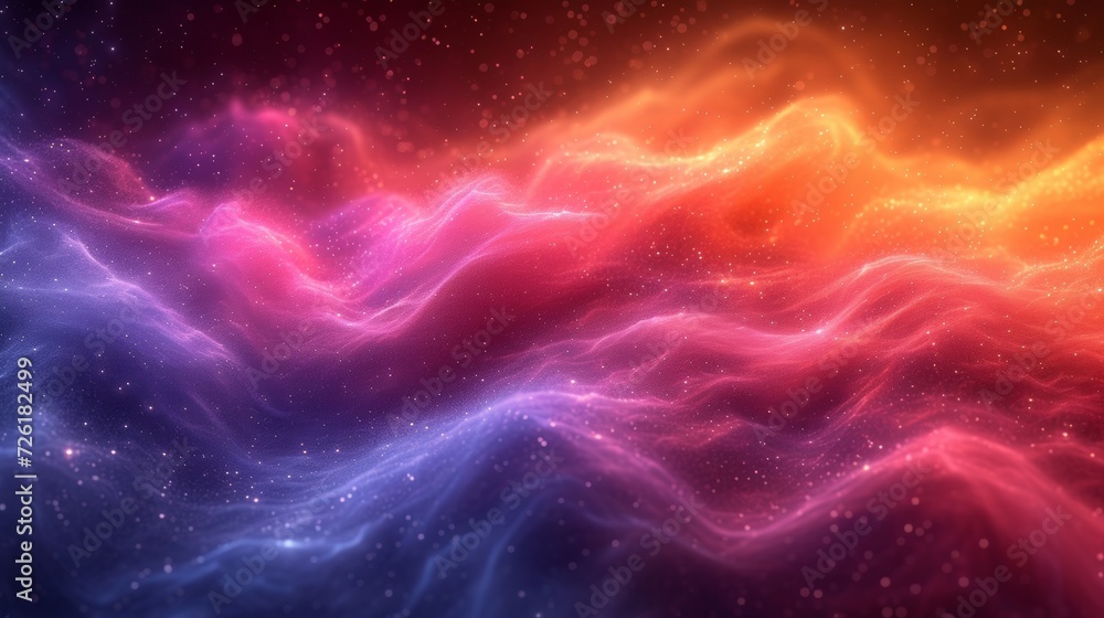 Poster 3d illustration of abstract background with glowing particles, lines and waves - generative ai