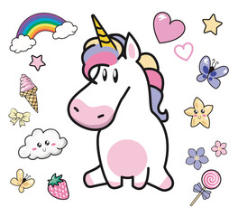 Fototapeta premium Cute unicorn cartoon vector illustration set
