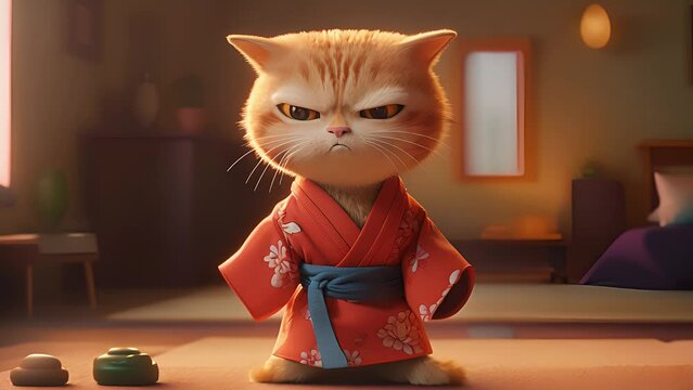 karate fighter cat with kimono. Created with generative AI.	
