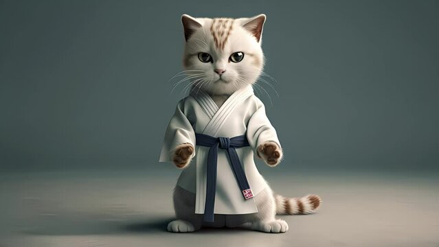 Karate fighter cat with kimono. Created with generative AI	
