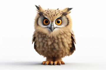 Naklejka premium Eurasian Eagle-Owl on a white background. Adorable 3D cartoon animal portrait