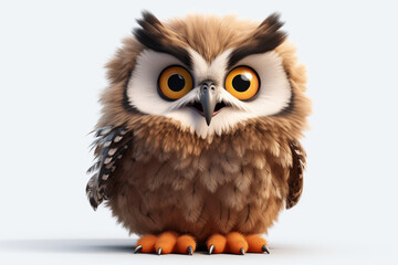 Obraz premium Eurasian Eagle-Owl on a white background. Adorable 3D cartoon animal portrait