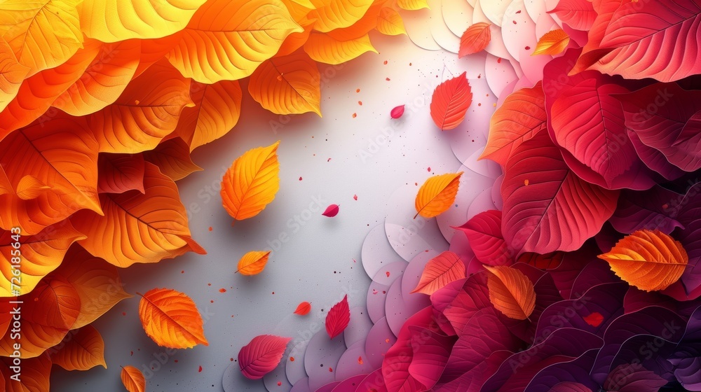 Poster autumn background with falling leaves and space for text. illustration. - generative ai