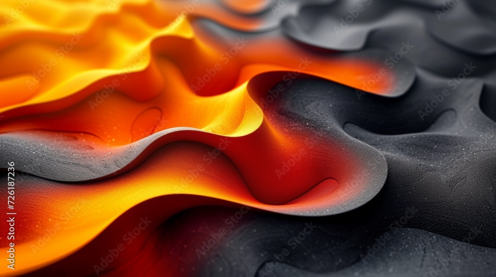 Aufkleber abstract background with a wavy pattern of black and orange fire - generative ai
