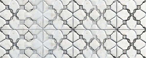 Abstract white bright geometric moroccan marrakech tiles wallpaper texture background banner pattern - Vintage retro concrete stone ceramic cement tiles wall, seamless, Generative AI  - obrazy, fototapety, plakaty