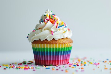 Rainbow cupcake with LGBT pride theme.