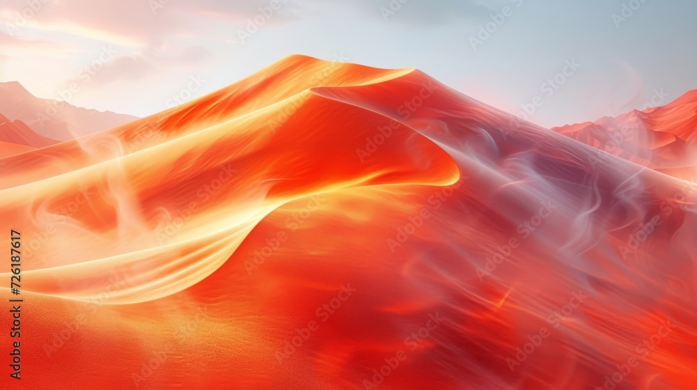 Poster 3d illustration of abstract background with red and orange sand dunes - generative ai