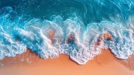  Aerial view of the ocean with waves and sand. 3d rendering - Generative AI © AlexandraRooss