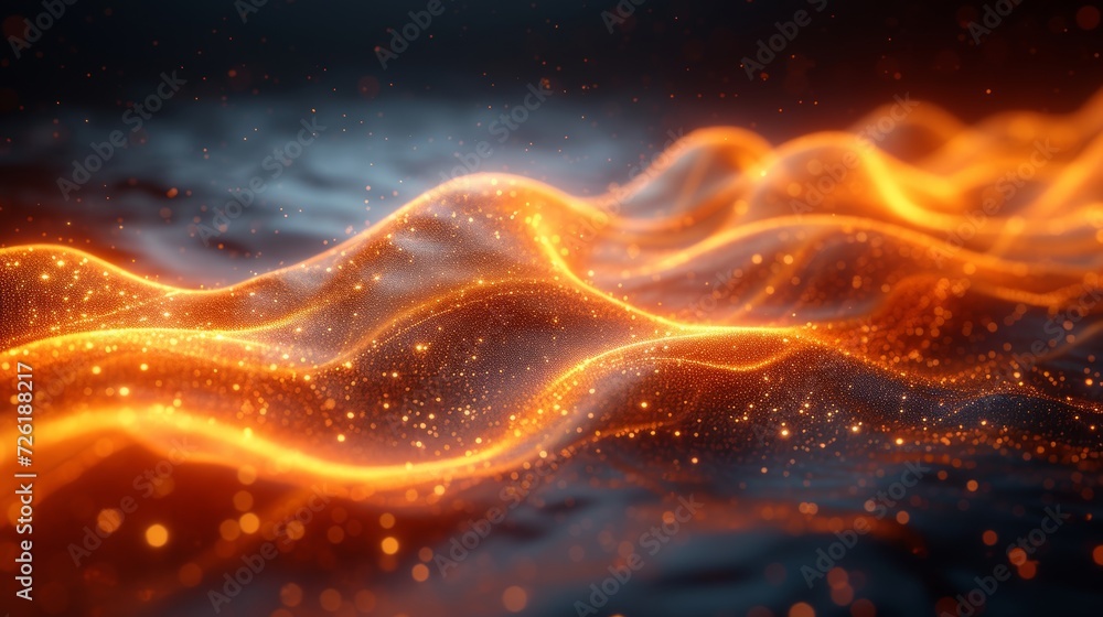 Poster abstract digital wave of particles. 3d rendering, 3d illustration. - generative ai