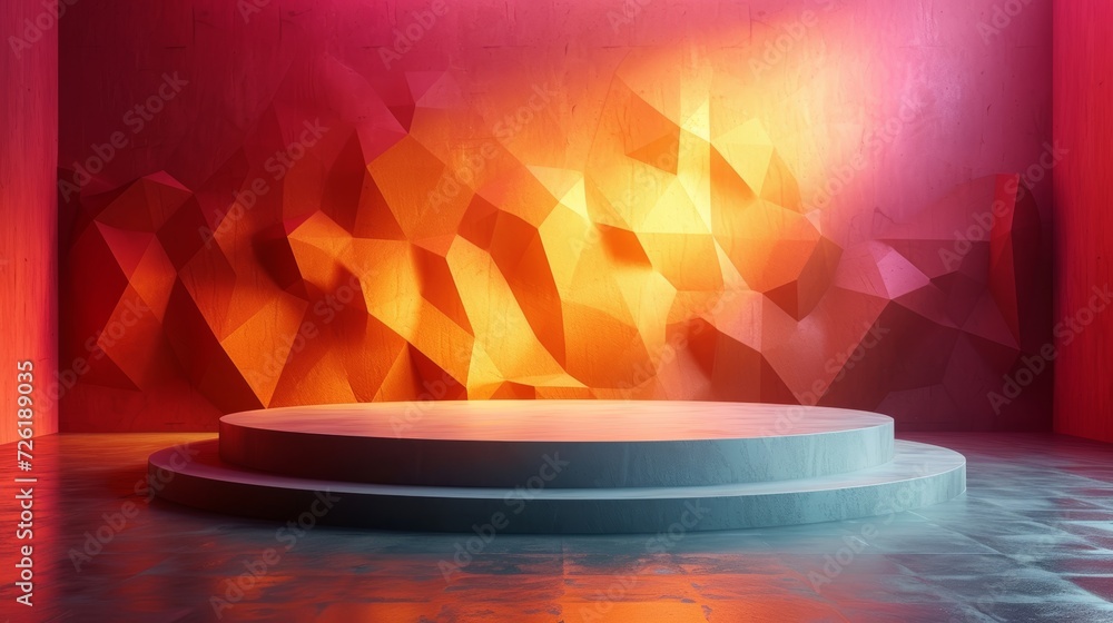 Poster 3d render, abstract background with geometric shapes, podium for product presentation - generative a