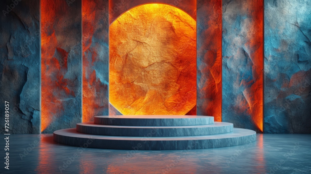 Aufkleber abstract scene podium illuminated by sunlight. award ceremony concept. 3d render - generative ai