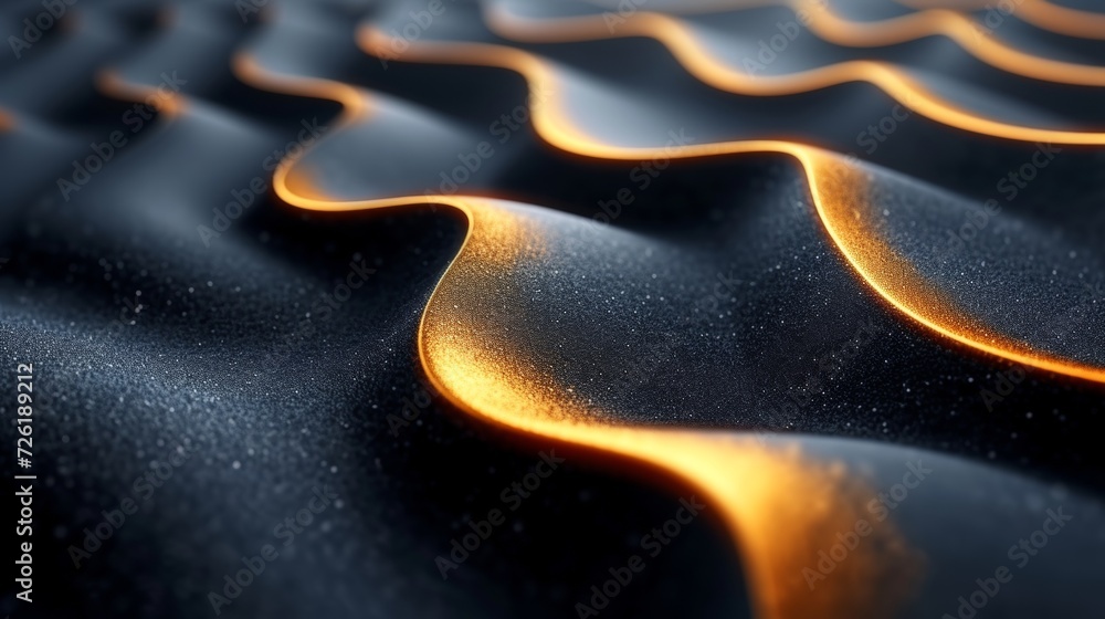 Aufkleber abstract 3d illustration of wavy surface with glowing golden lines - generative ai