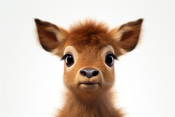 Obraz premium Red Deer on a white background. Adorable 3D cartoon animal close-up portrait.