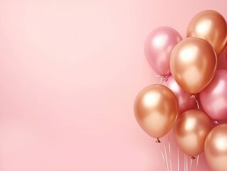 Gold pink balloons on a pink background with blank text space