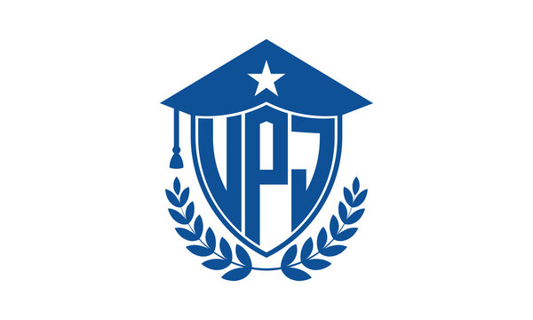 UPJ three letter iconic academic logo design vector template. monogram, abstract, school, college, university, graduation cap symbol logo, shield, model, institute, educational, coaching canter, tech